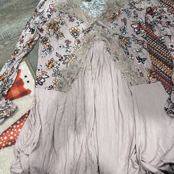 Gypsies & Moondust Pink Retro Floral Lace Peek A Boo Flowy Mini Dress L - Picture 7 of 15